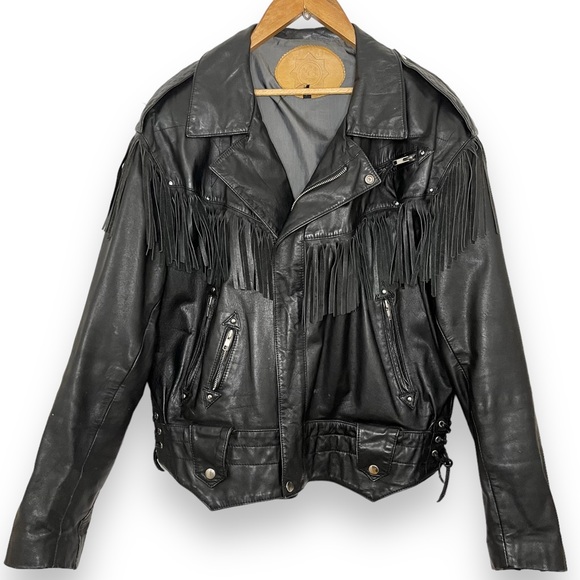 Black Vintage Fringe Leather Jacket - Picture 3 of 13